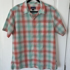 Vintage Patagonia puckerware pucker ware button front shirt L seersucker